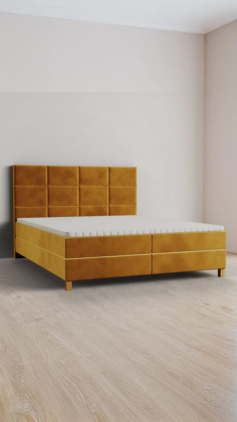 Yellow double boxspring bed 180x200 cm