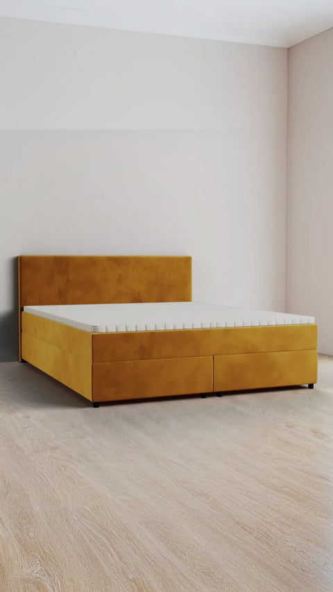Yellow double boxspring bed 180x220 cm