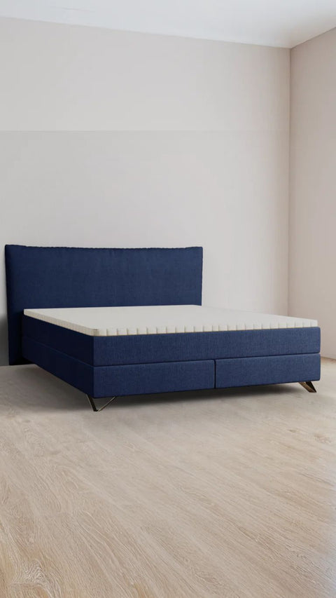 Blue double boxspring bed 180x220 cm
