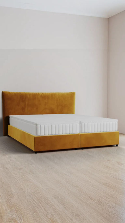 Yellow double boxspring bed 200x210 cm