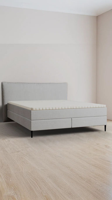 Grey double boxspring bed 200x220 cm