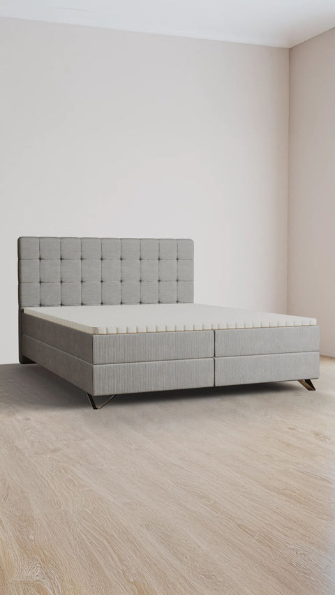Light grey double boxspring bed 160x200 cm
