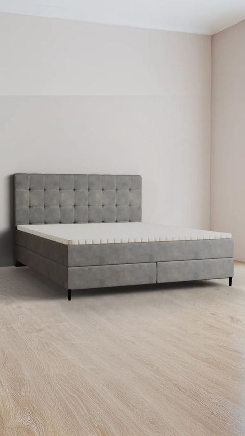 Grey double boxspring bed 180x220 cm