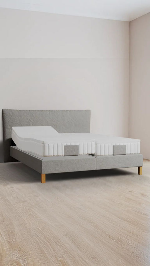 Grey double boxspring bed 180x220 cm