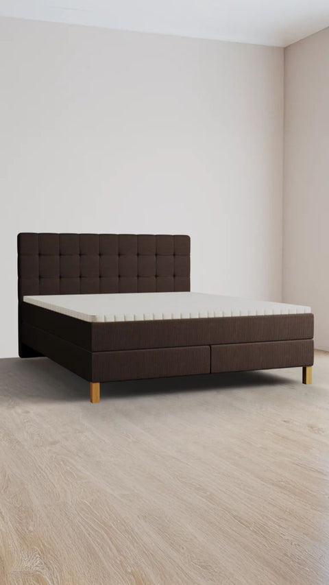 Brown double boxspring bed 180x220 cm