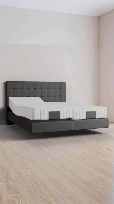 Grey double boxspring bed 200x210 cm