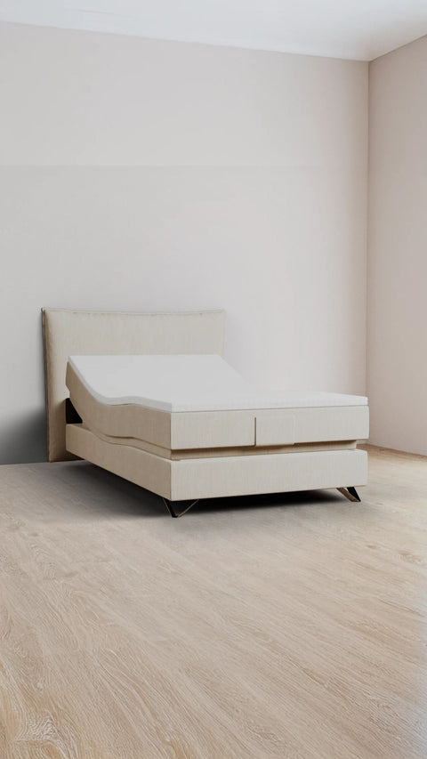 Beige single boxspring bed 120x200 cm
