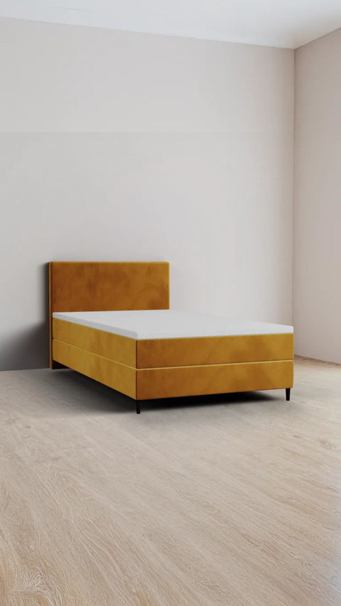 Yellow single boxspring bed 90x210 cm