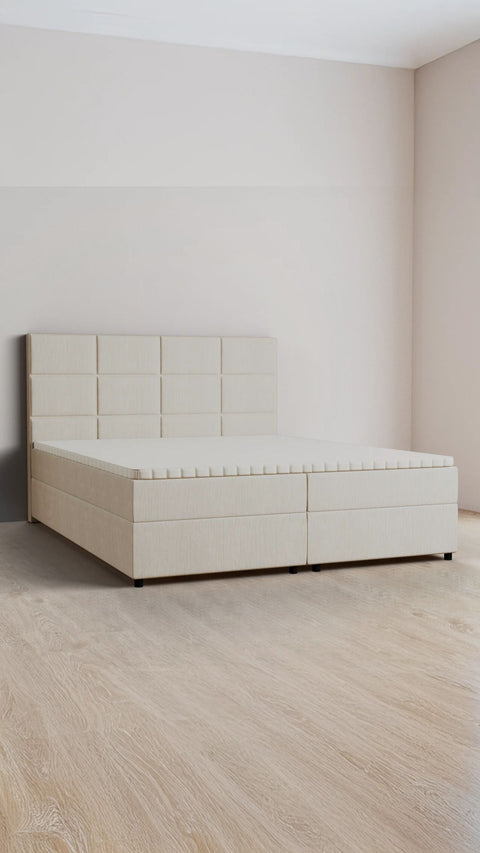 Beige double boxspring bed 180x200 cm