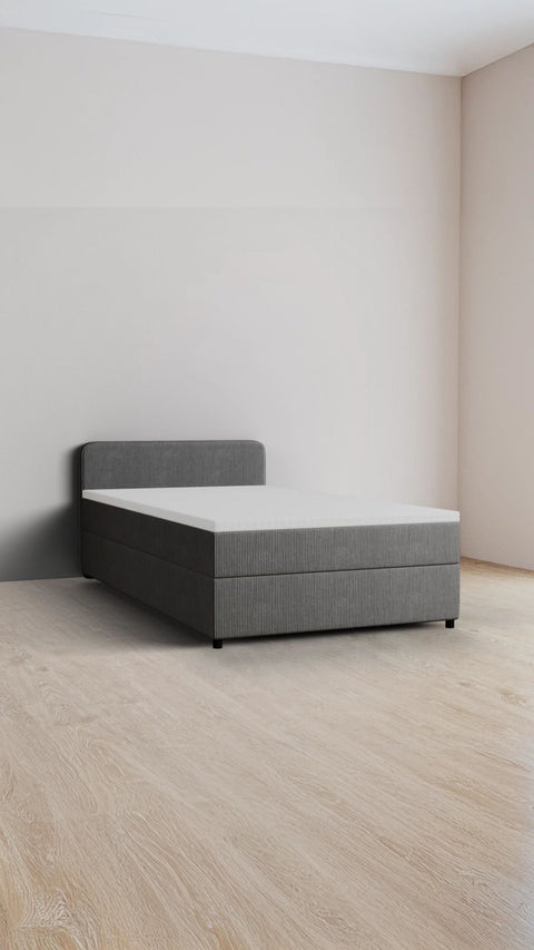 Grey single boxspring bed 90x200 cm
