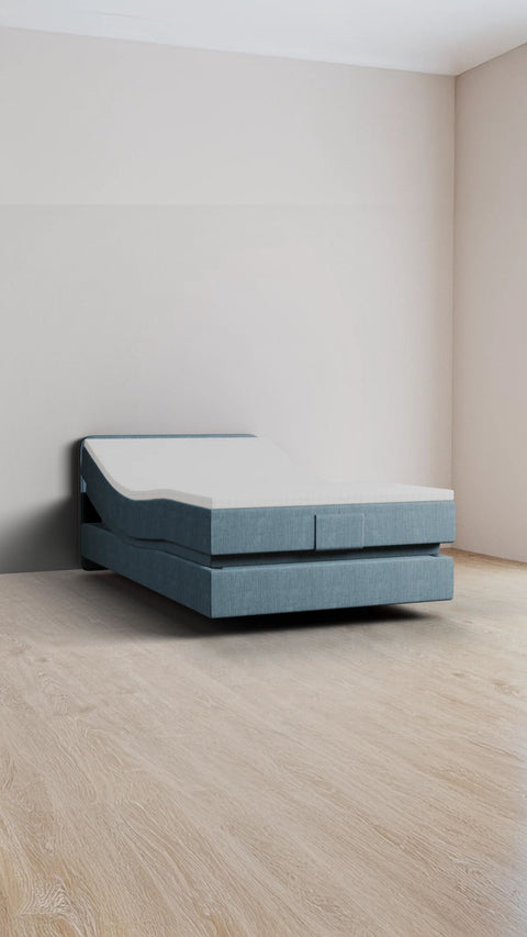 Light blue single boxspring bed 90x200 cm