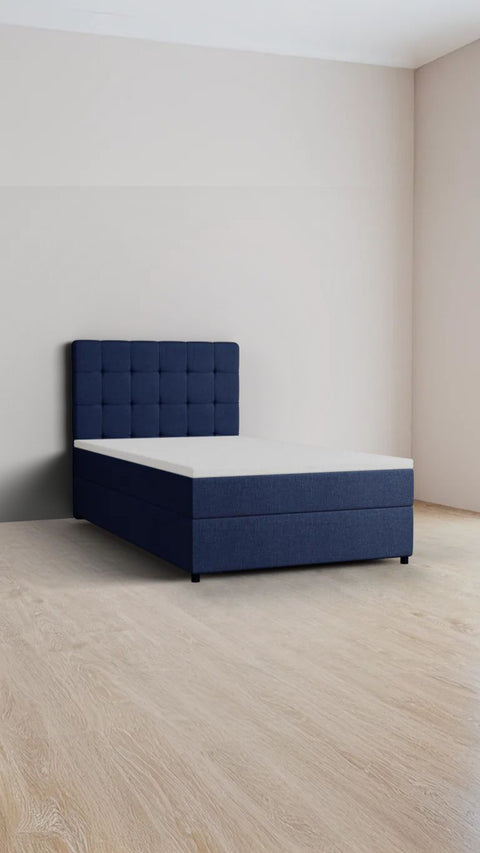 Blue single boxspring bed 90x220 cm