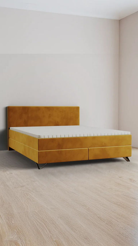 Yellow double boxspring bed 180x210 cm
