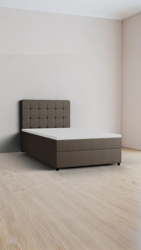 Taupe single boxspring bed 90x210 cm