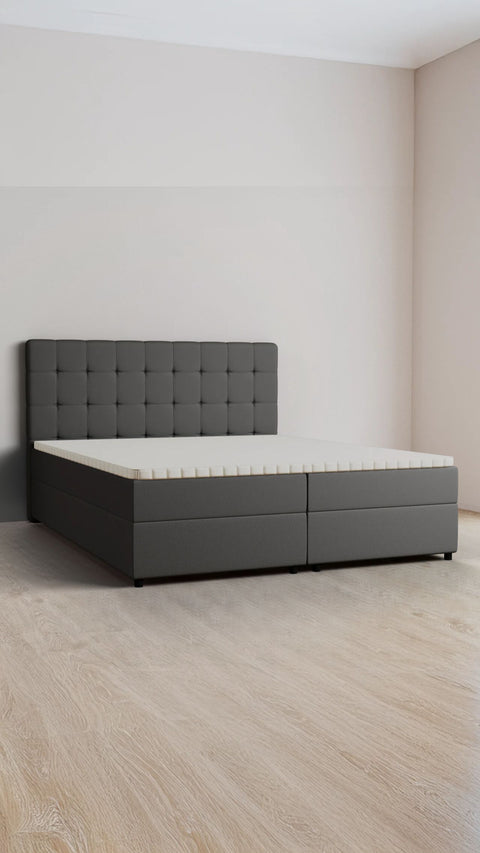 Grey double boxspring bed 200x200 cm