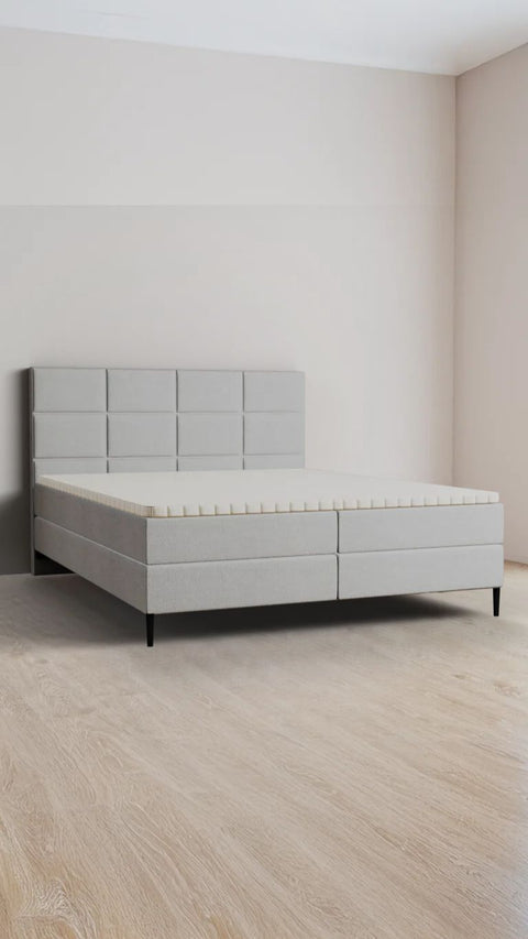 Light grey double boxspring bed 200x210 cm