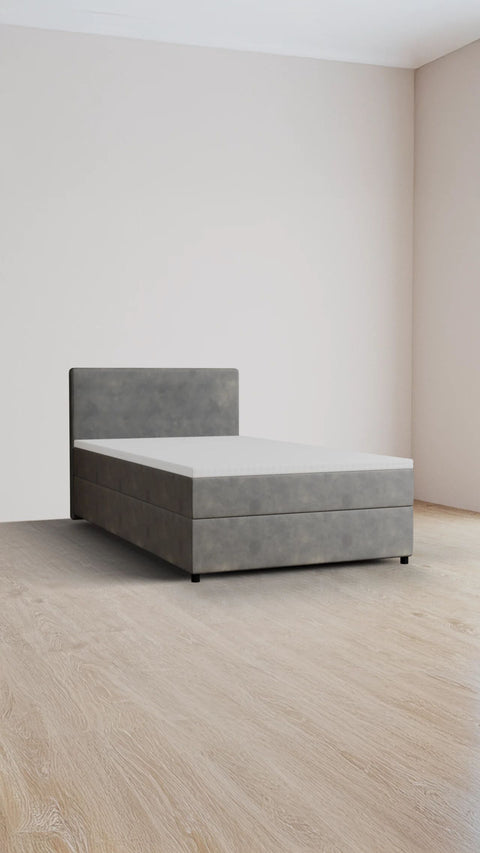 Grey single boxspring bed 120x200 cm