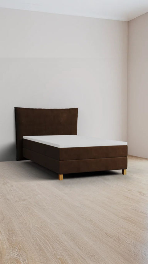 Brown single boxspring bed 90x220 cm