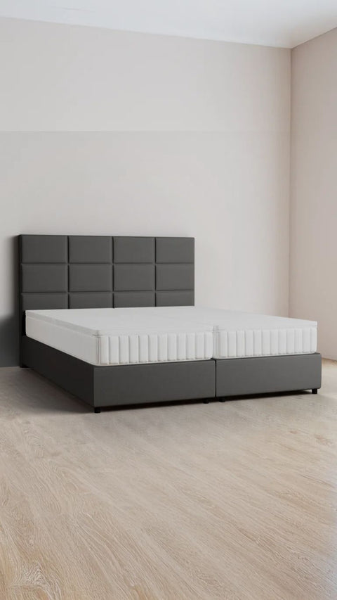 Grey double boxspring bed 200x220 cm