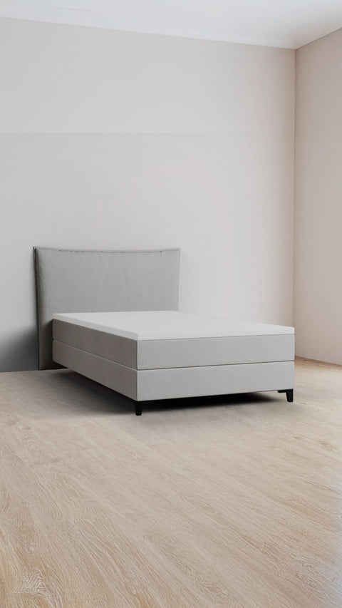 Light grey single boxspring bed 90x200 cm