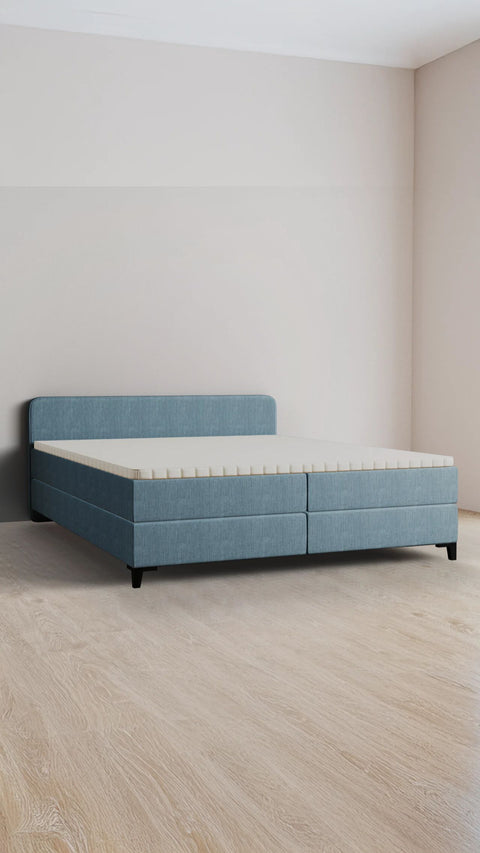 Blue double boxspring bed 180x200 cm