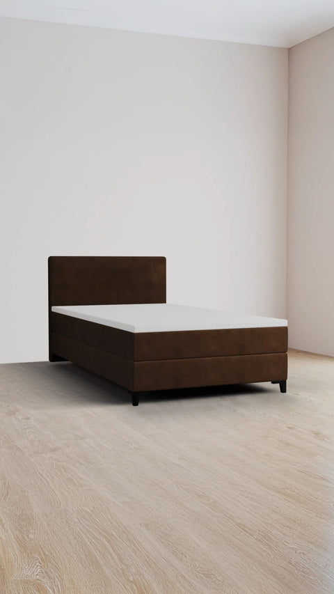 Brown single boxspring bed 140x200 cm