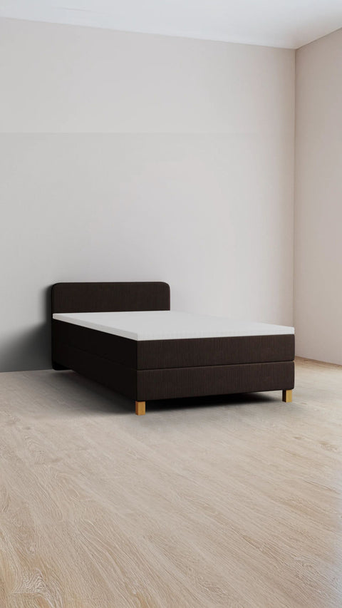 Brown single boxspring bed 140x200 cm