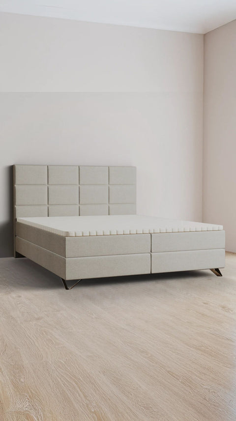 Beige double boxspring bed 200x200 cm