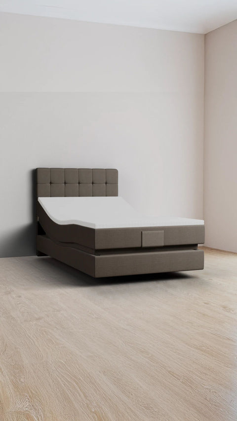 Brown single boxspring bed 90x200 cm