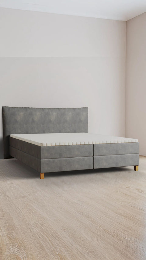 Grey double boxspring bed 180x200 cm