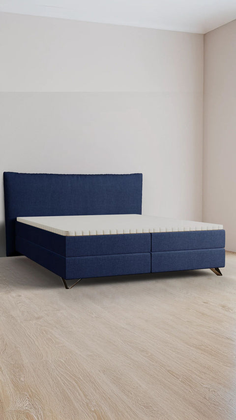Dark blue double boxspring bed 200x200 cm