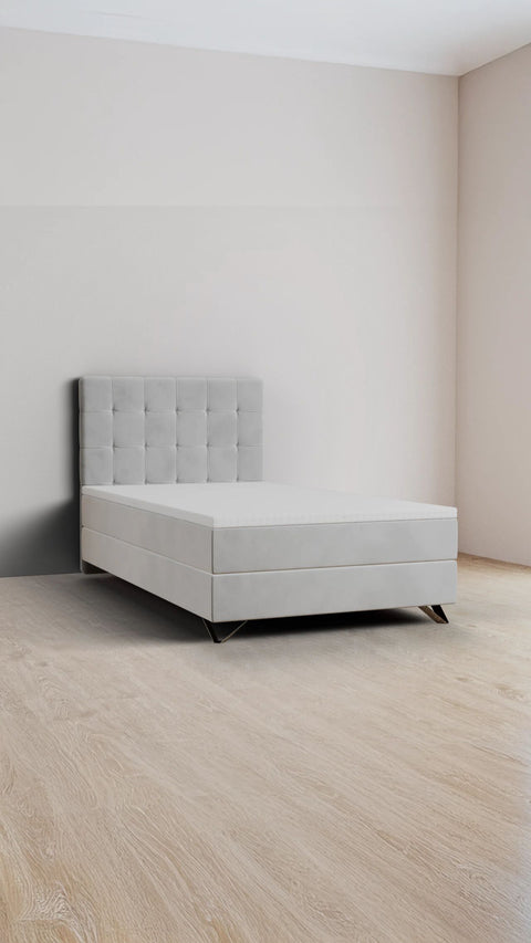 Light grey single boxspring bed 120x200 cm