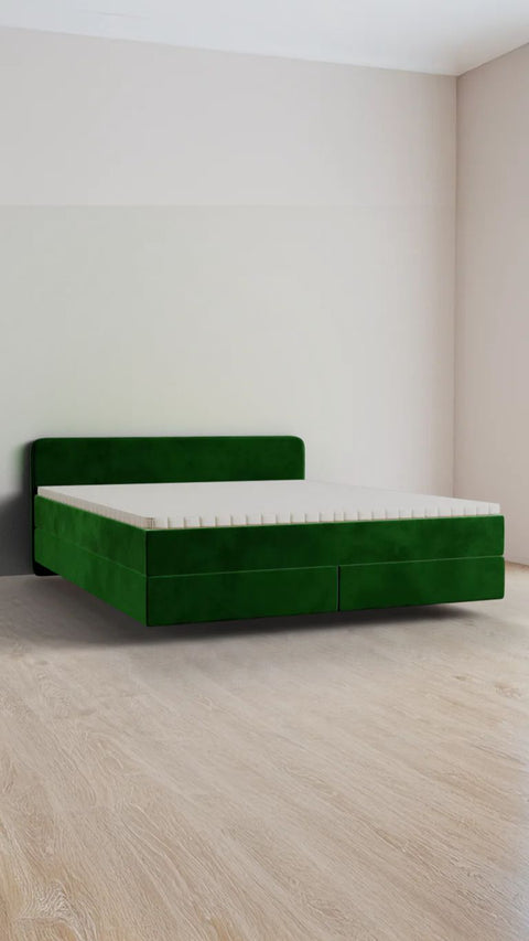 Green double boxspring bed 180x210 cm
