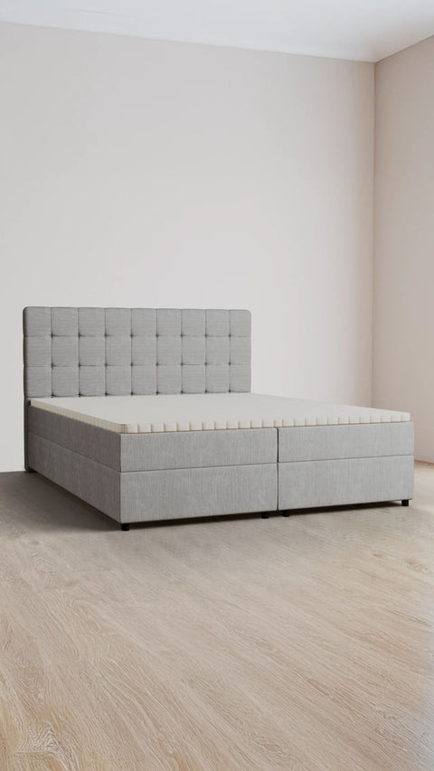 Grey double boxspring bed 160x200 cm