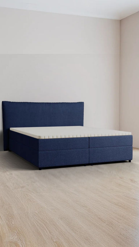 Blue double boxspring bed 200x210 cm
