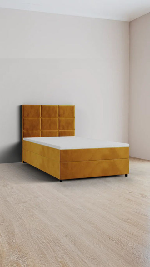 Yellow single boxspring bed 90x220 cm