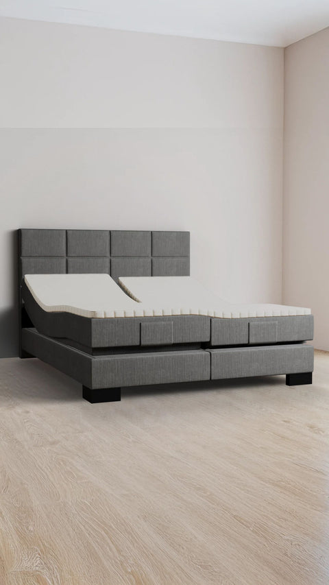 Grey double boxspring bed 160x200 cm