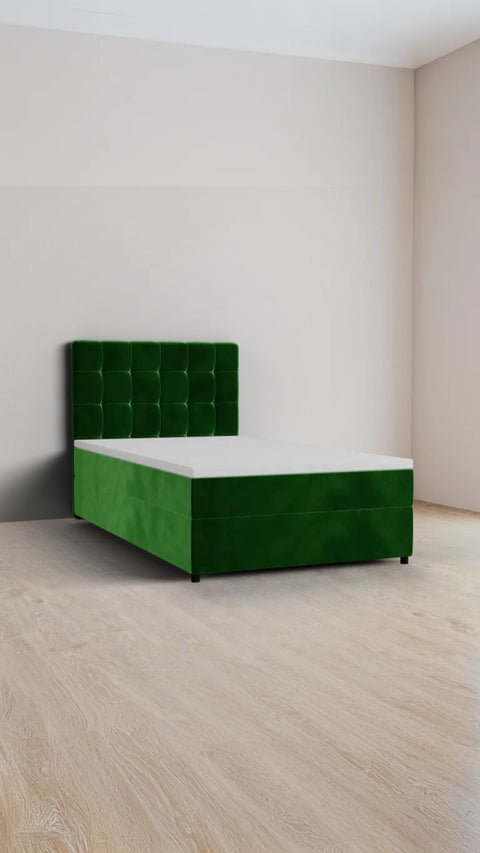 Green single boxspring bed 90x210 cm