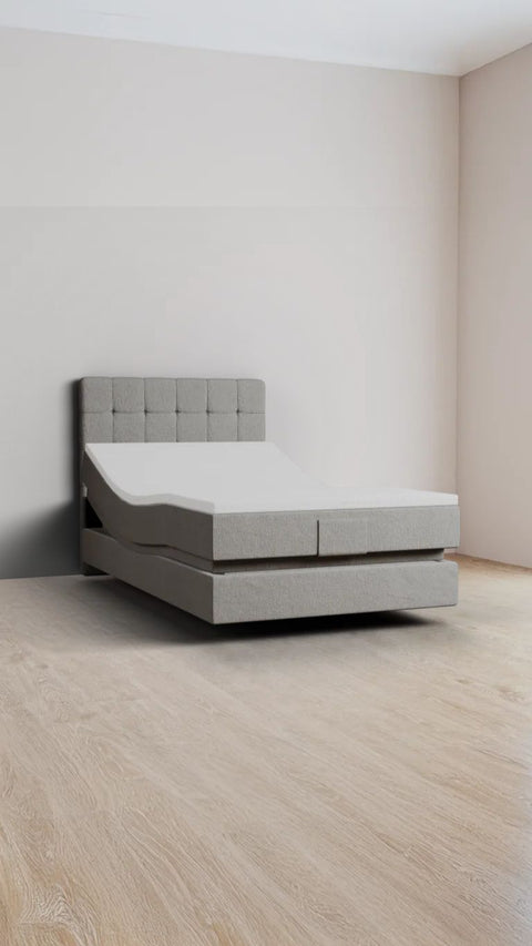 Grey single boxspring bed 90x220 cm