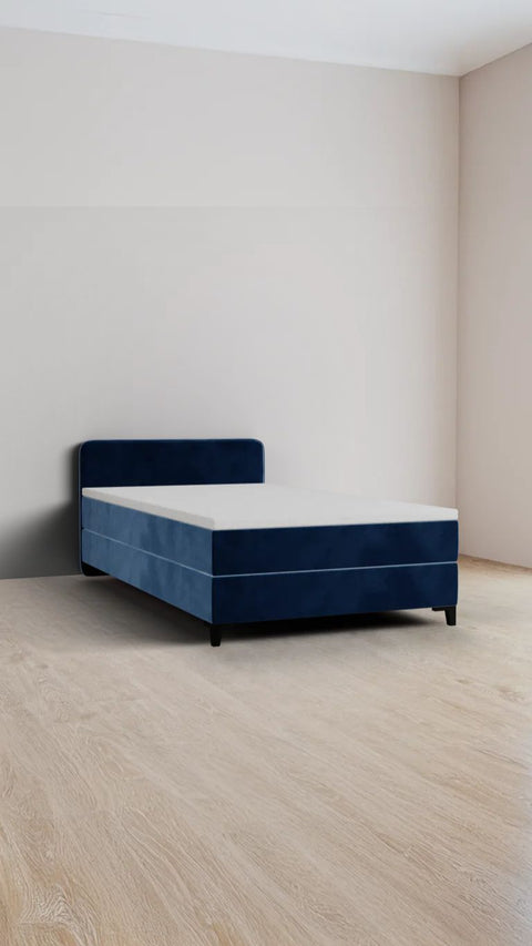 Blue single boxspring bed 90x210 cm