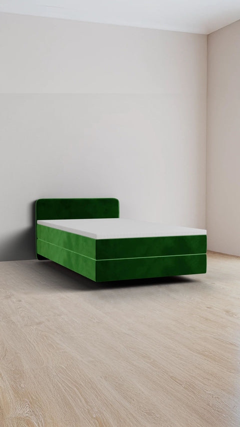 Green single boxspring bed 90x200 cm