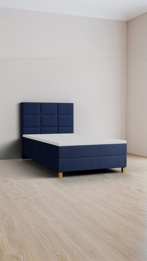 Dark blue single boxspring bed 140x200 cm