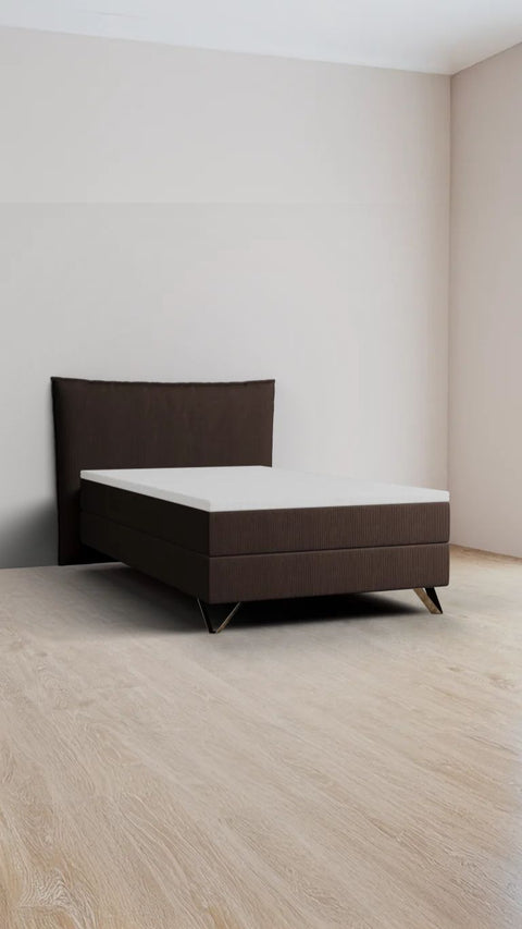 Brown single boxspring bed 90x210 cm