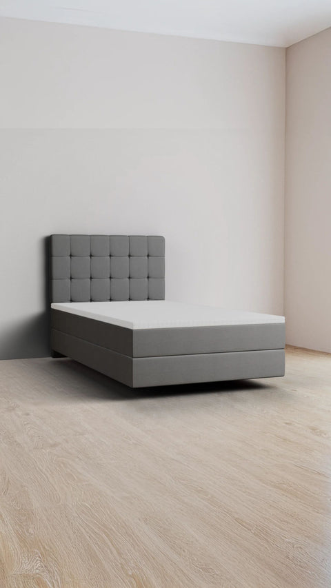 Grey single boxspring bed 90x200 cm