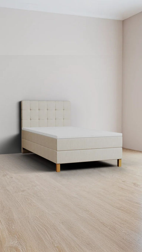 Beige single boxspring bed 90x210 cm