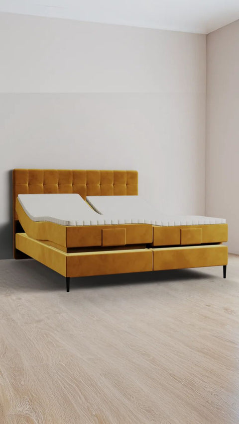 Yellow double boxspring bed 200x220 cm