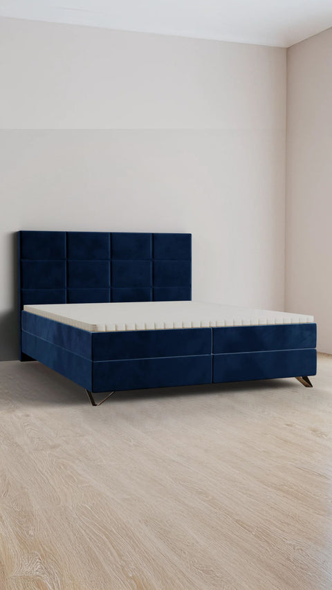 Dark blue double boxspring bed 200x200 cm